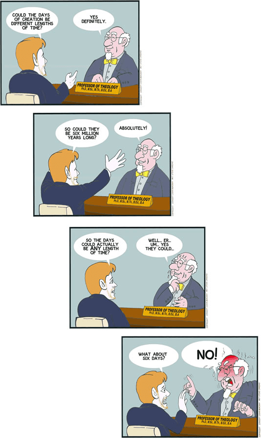 http://www.creationresearch.net/index.php?option=com_content&view=article&id=1358:the-funny-side-of-6-day-creation&catid=31